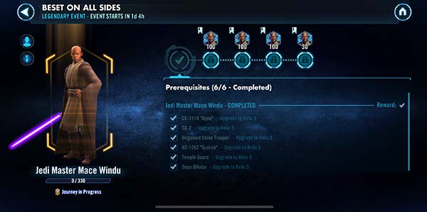 Jedi Master Mace Windu unlock - SWGoH